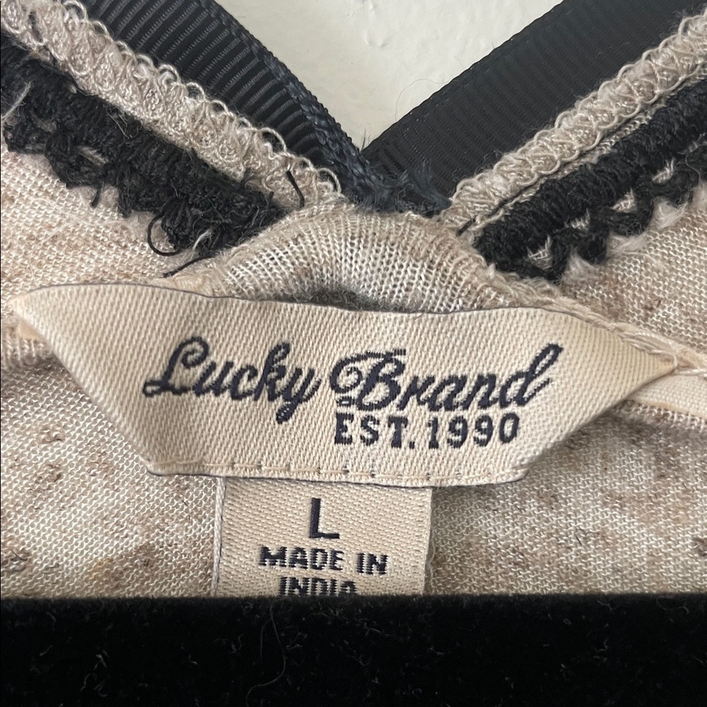 Lucky Brand|Boho Chic Embroidered tunic top w/ beading|oatmeal/black| Large| EUC - Picture 9 of 14
